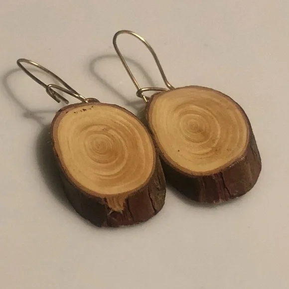 Handmade Wood Slice Floral Drop Earrings - Picture 6 of 7